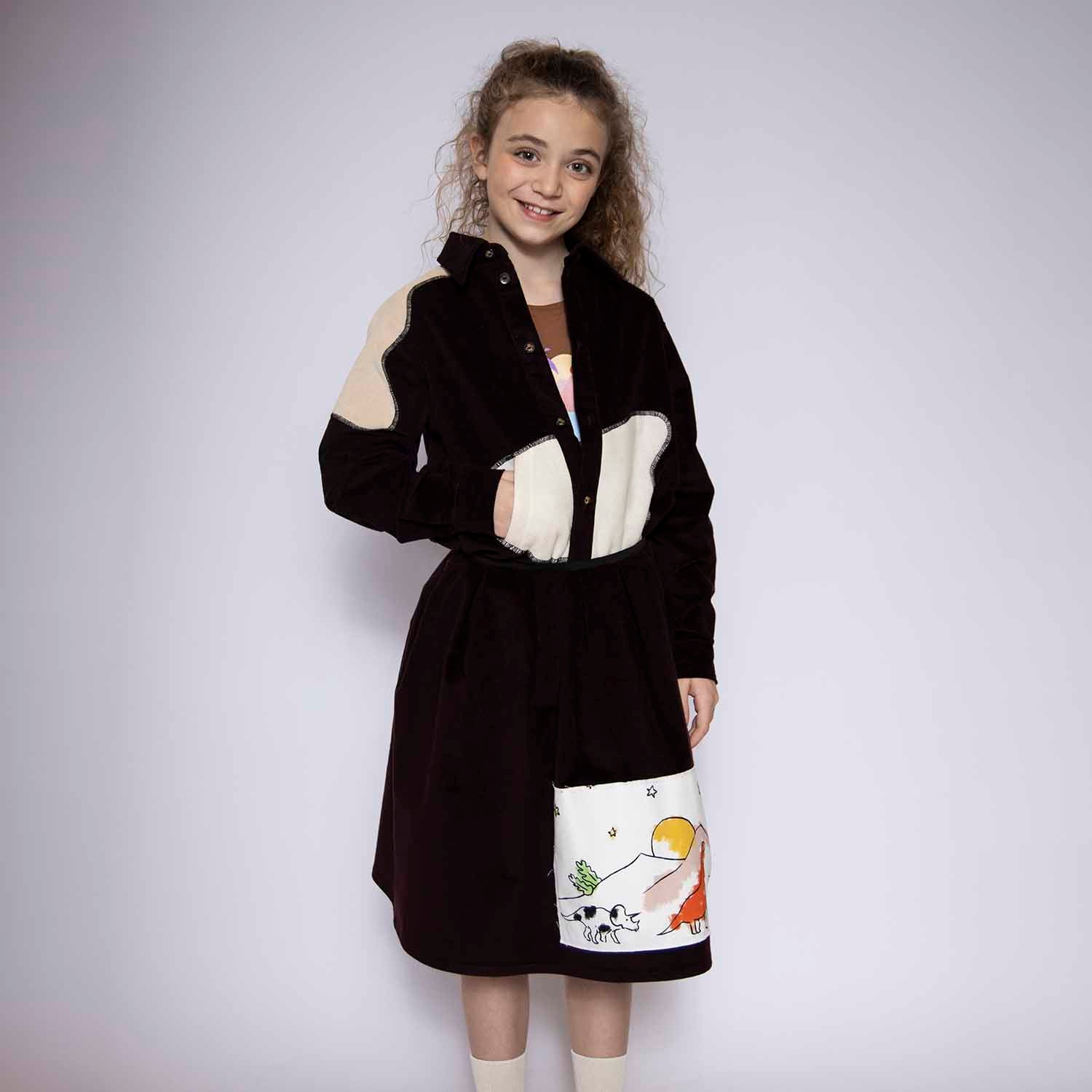 Fluwelen rok in Aubergine met Appliqué-1