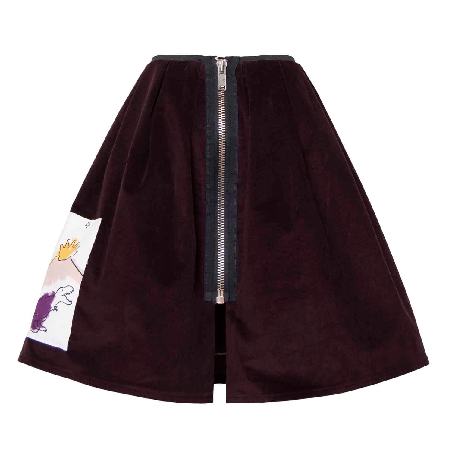 Fluwelen rok in Aubergine met Appliqué-3
