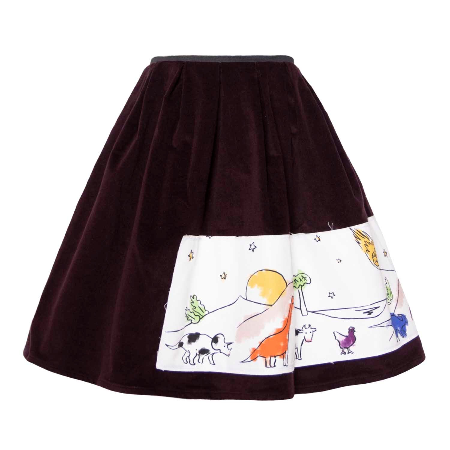 Fluwelen rok in Aubergine met Appliqué-0