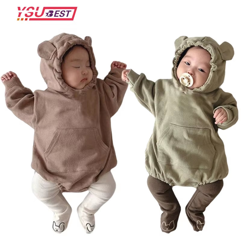 2022 Baby Girls' Velvet Winter Jumpsuit - Casual Cotton Hoodie for Active Play and Climbing