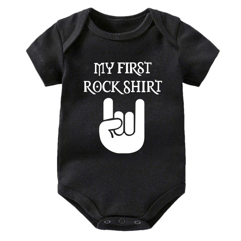 Newborn Baby Short Sleeve Cotton Bodysuit - Born to Rock Infant Jumpsuit for Boys
