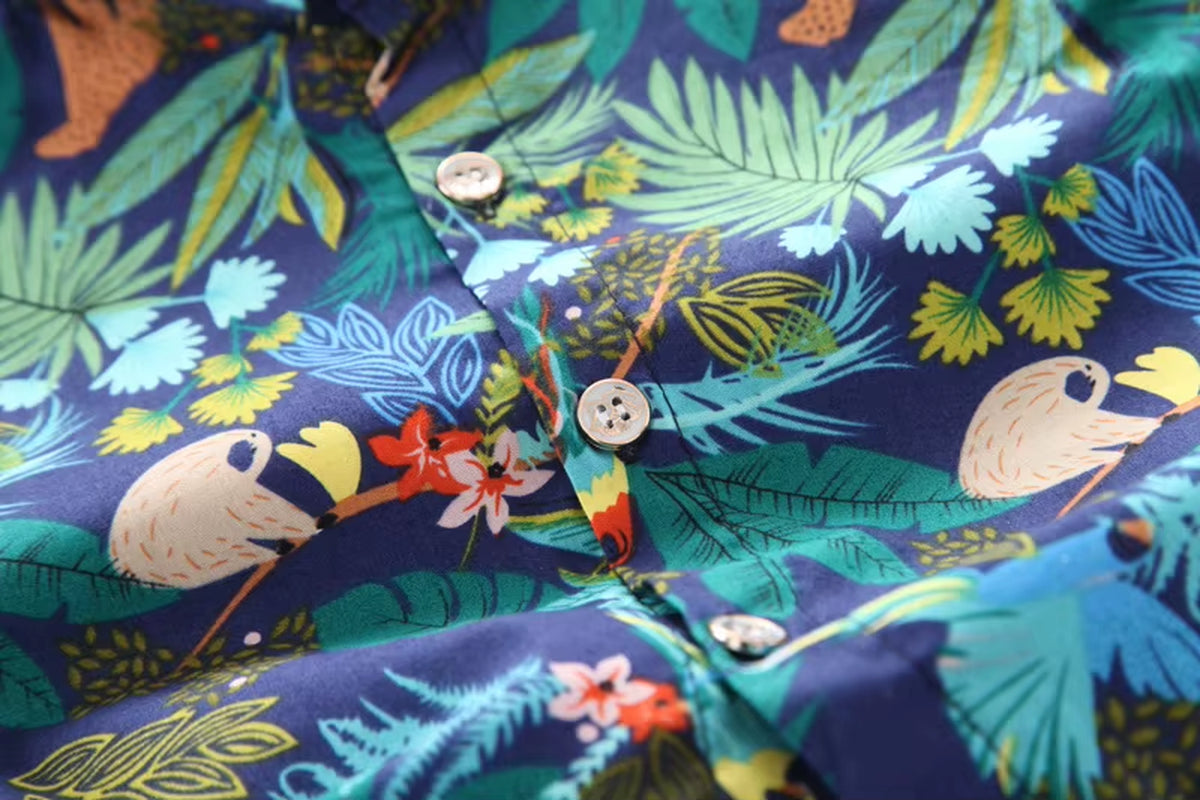 Summer Two-Piece Outfit for Baby Boys: Short-Sleeved Printed Shirt and Casual Shorts for Ages 0-5 Years