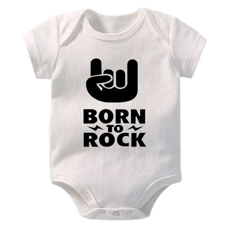 Newborn Baby Short Sleeve Cotton Bodysuit - Born to Rock Infant Jumpsuit for Boys
