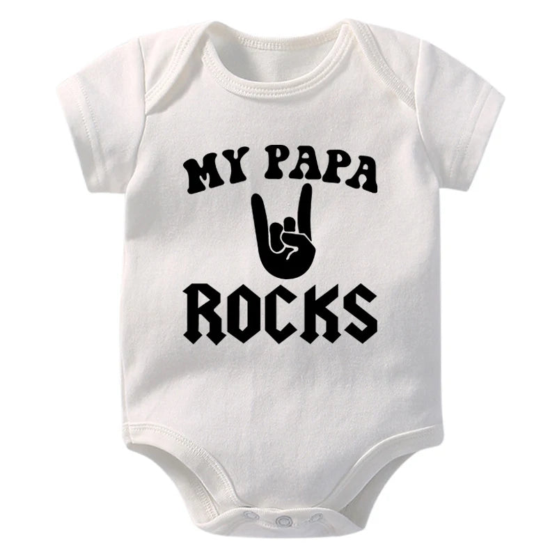 Newborn Baby Short Sleeve Cotton Bodysuit - Born to Rock Infant Jumpsuit for Boys