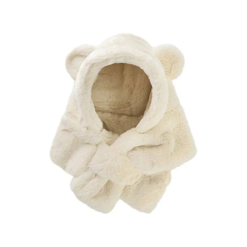 Winter Baby Hat and Scarf Set - Faux Fur Cartoon Bear Design, Warm and Windproof Beanie and Neck Cover for Infants and Toddlers