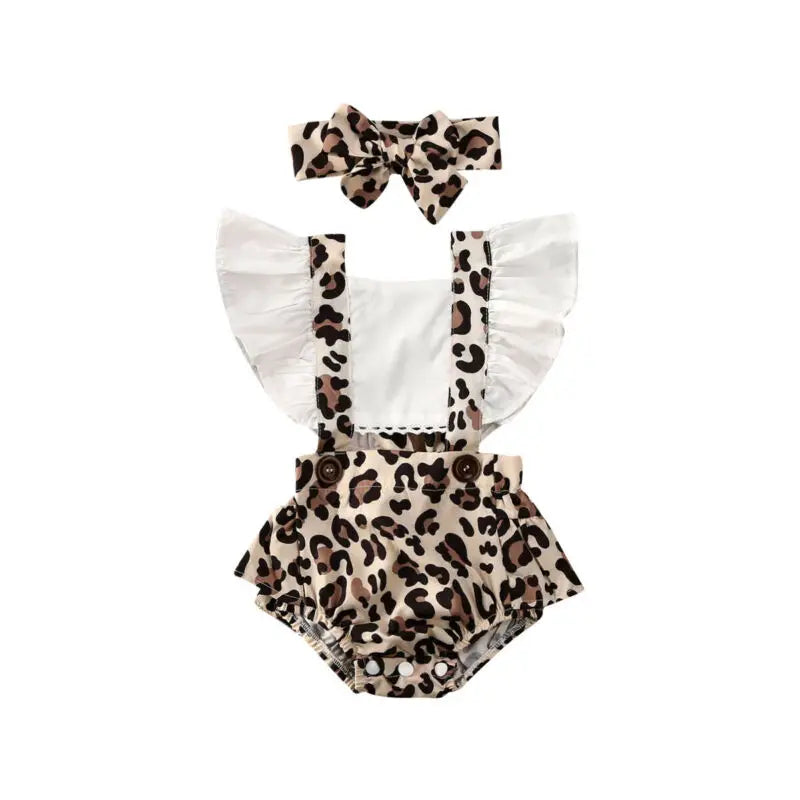 2024 Summer Infant Collection: Leopard Print Jumpsuit and Headband Set for Baby Girls