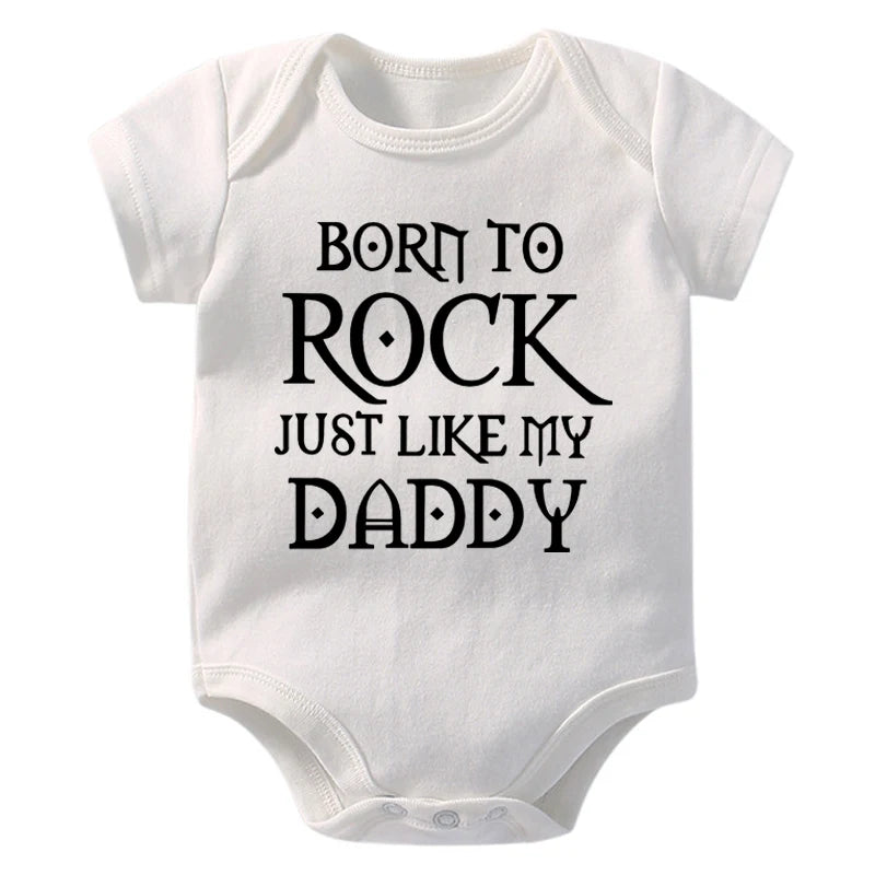 Newborn Baby Short Sleeve Cotton Bodysuit - Born to Rock Infant Jumpsuit for Boys