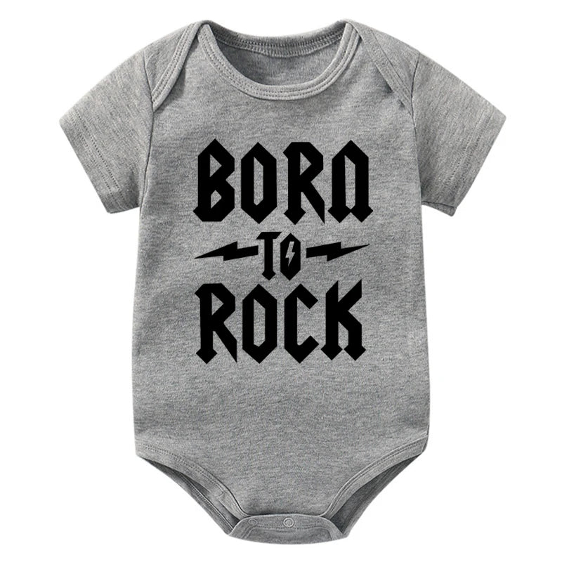 Newborn Baby Short Sleeve Cotton Bodysuit - Born to Rock Infant Jumpsuit for Boys
