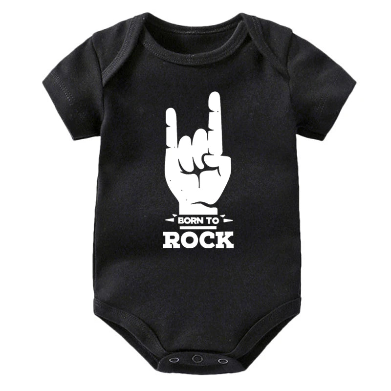 Newborn Baby Short Sleeve Cotton Bodysuit - Born to Rock Infant Jumpsuit for Boys