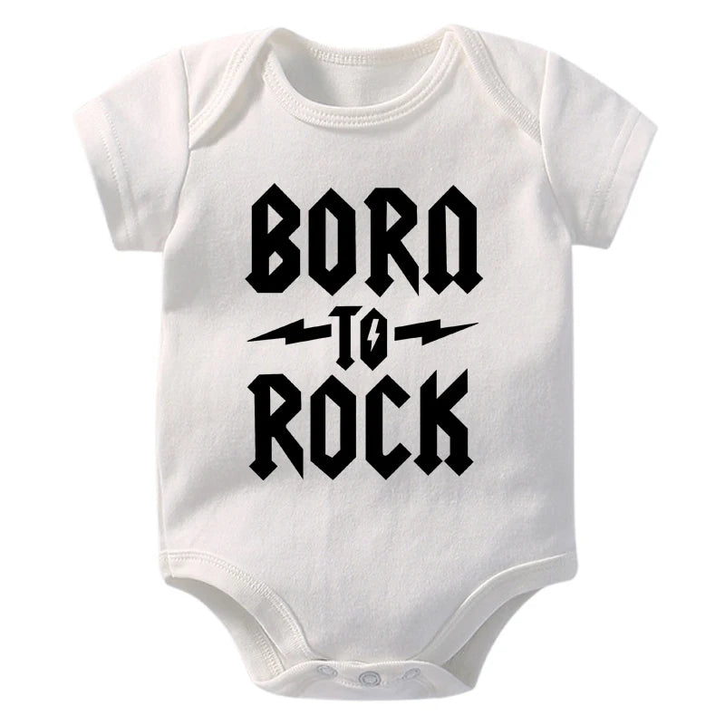 Newborn Baby Short Sleeve Cotton Bodysuit - Born to Rock Infant Jumpsuit for Boys