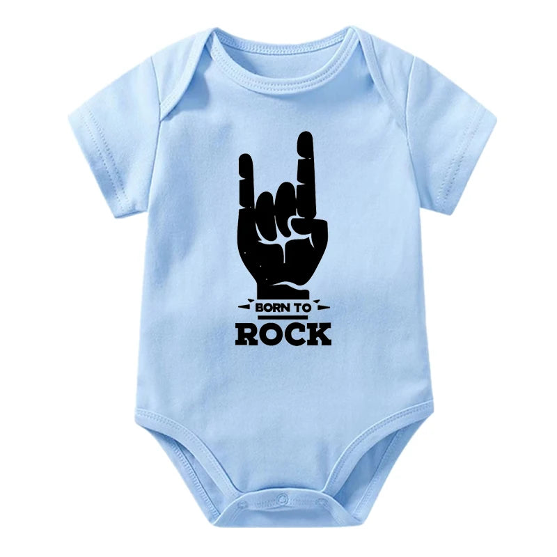 Newborn Baby Short Sleeve Cotton Bodysuit - Born to Rock Infant Jumpsuit for Boys