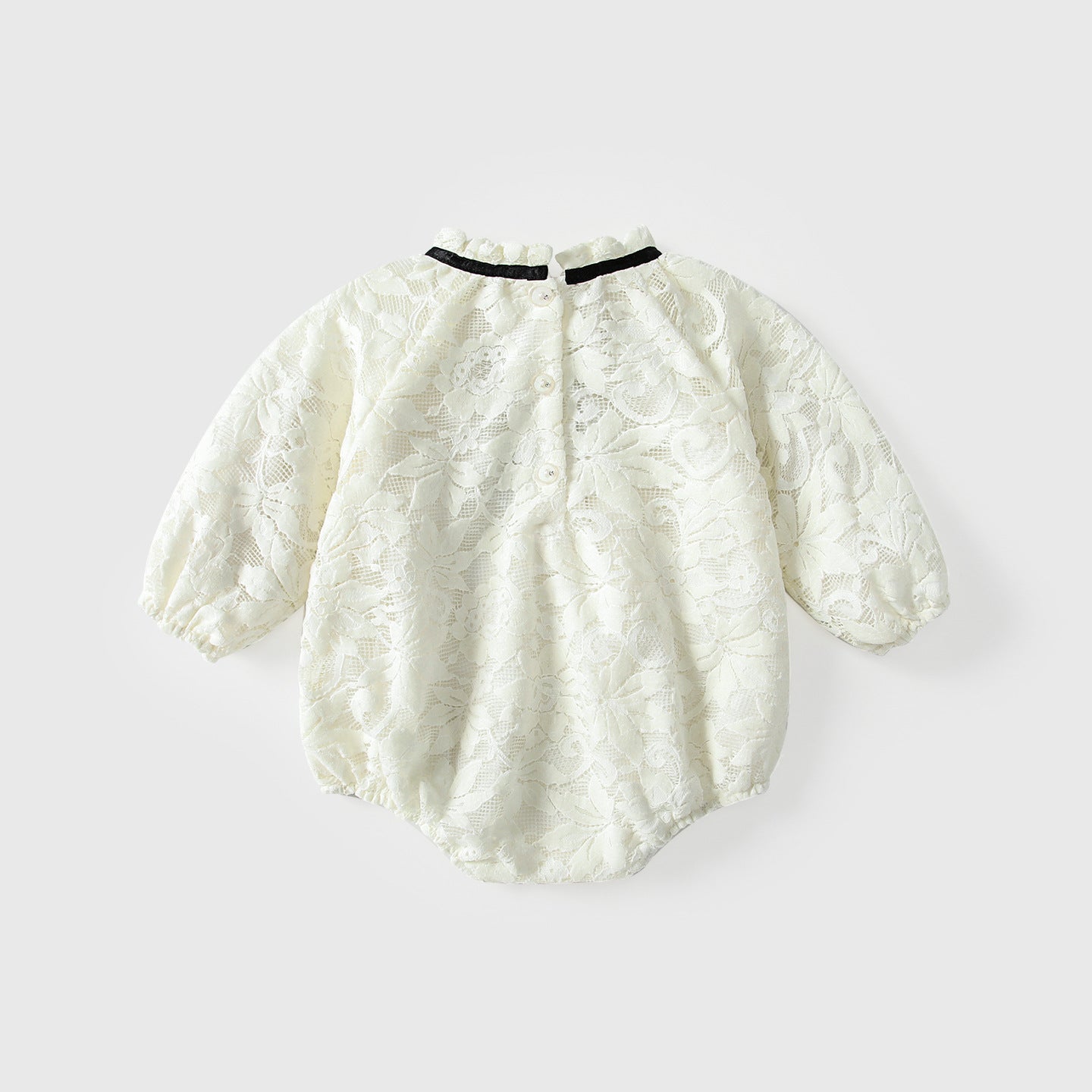 Arrival Autumn Baby Girls Lace and Flowers Long Sleeves Beige Onesies-1