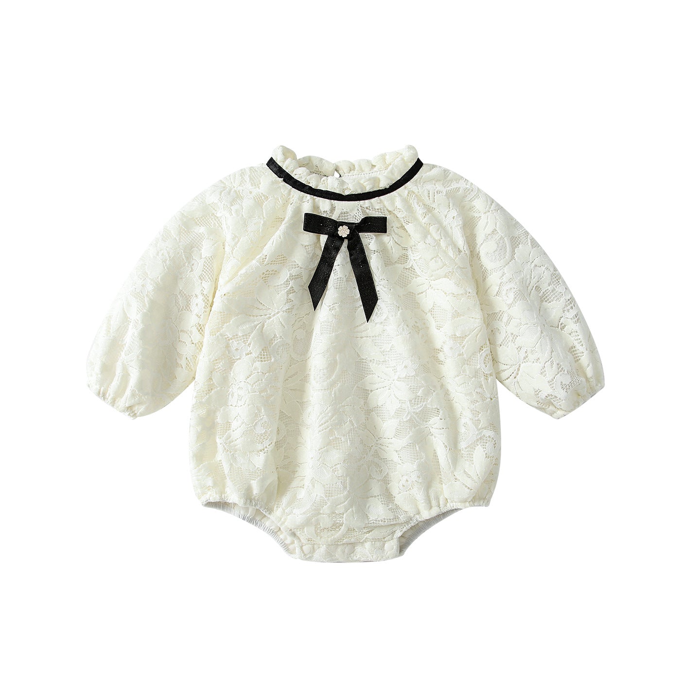 Arrival Autumn Baby Girls Lace and Flowers Long Sleeves Beige Onesies-4