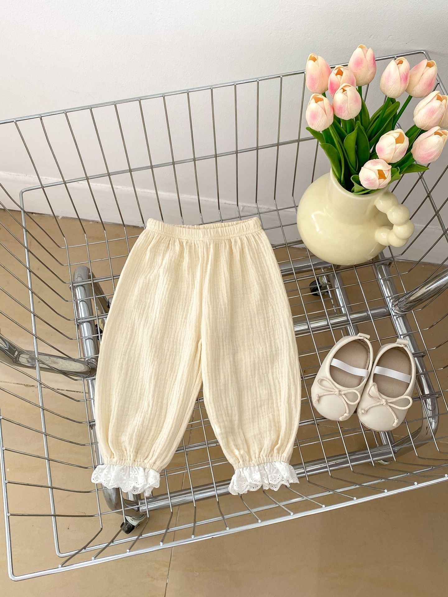 Arrival Summer Baby Kids Girls Breathable Simple Cheap Lace Trim Pants-1
