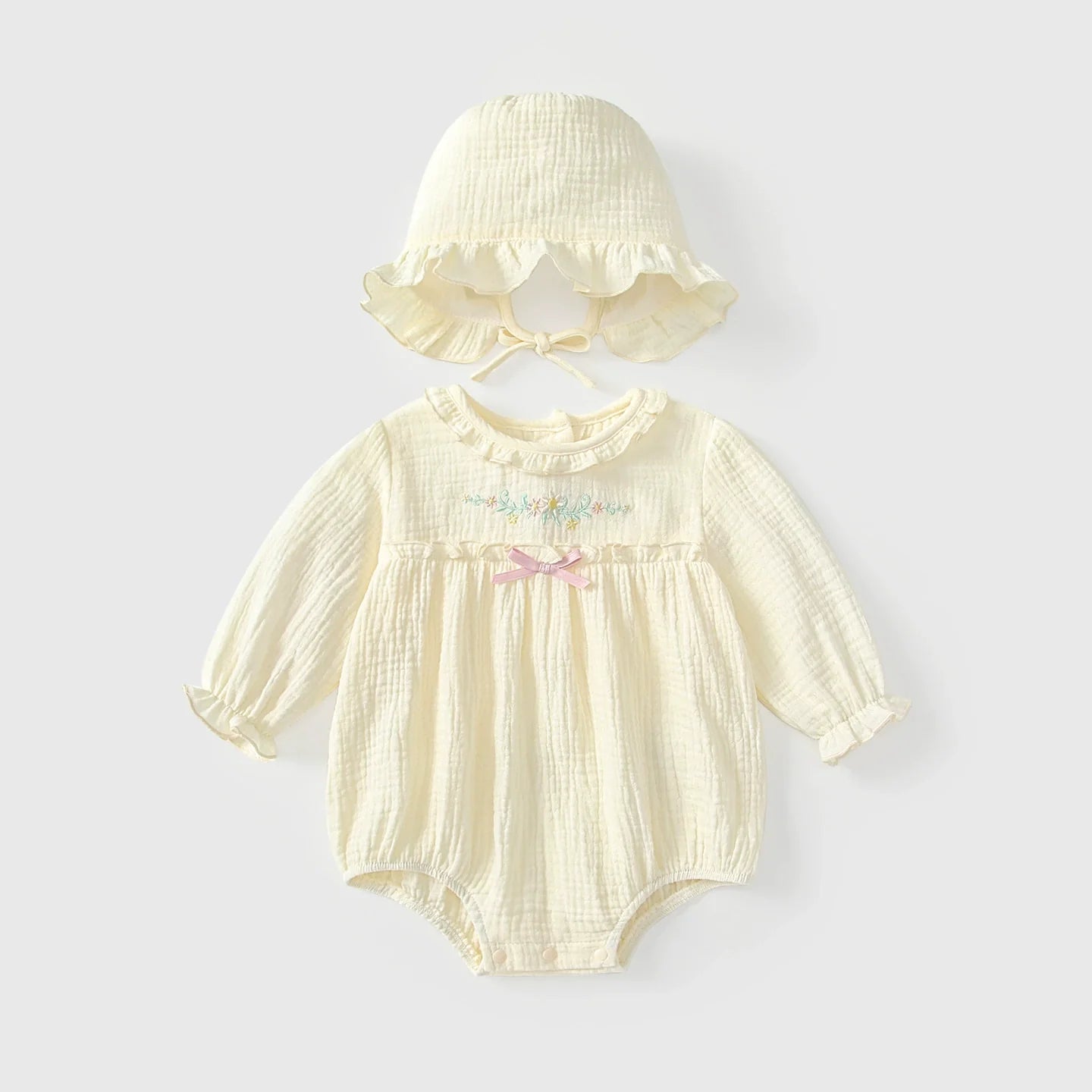 Arrival Autumn Baby Girls Flowers Embroidery Long Sleeves Onesies with Collar-0