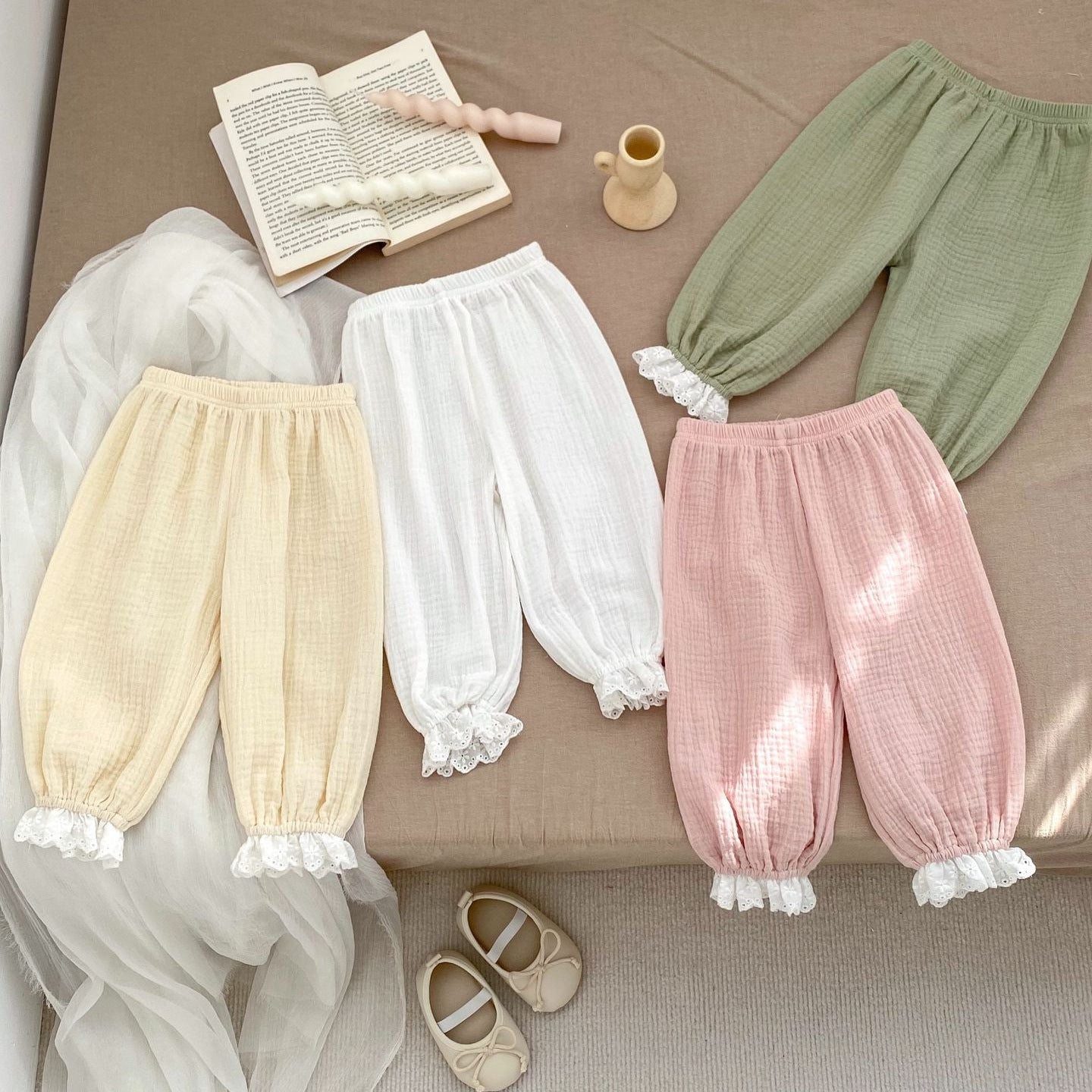 Arrival Summer Baby Kids Girls Breathable Simple Cheap Lace Trim Pants-0