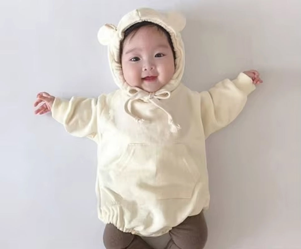 2022 Baby Girls' Velvet Winter Jumpsuit - Casual Cotton Hoodie for Active Play and Climbing