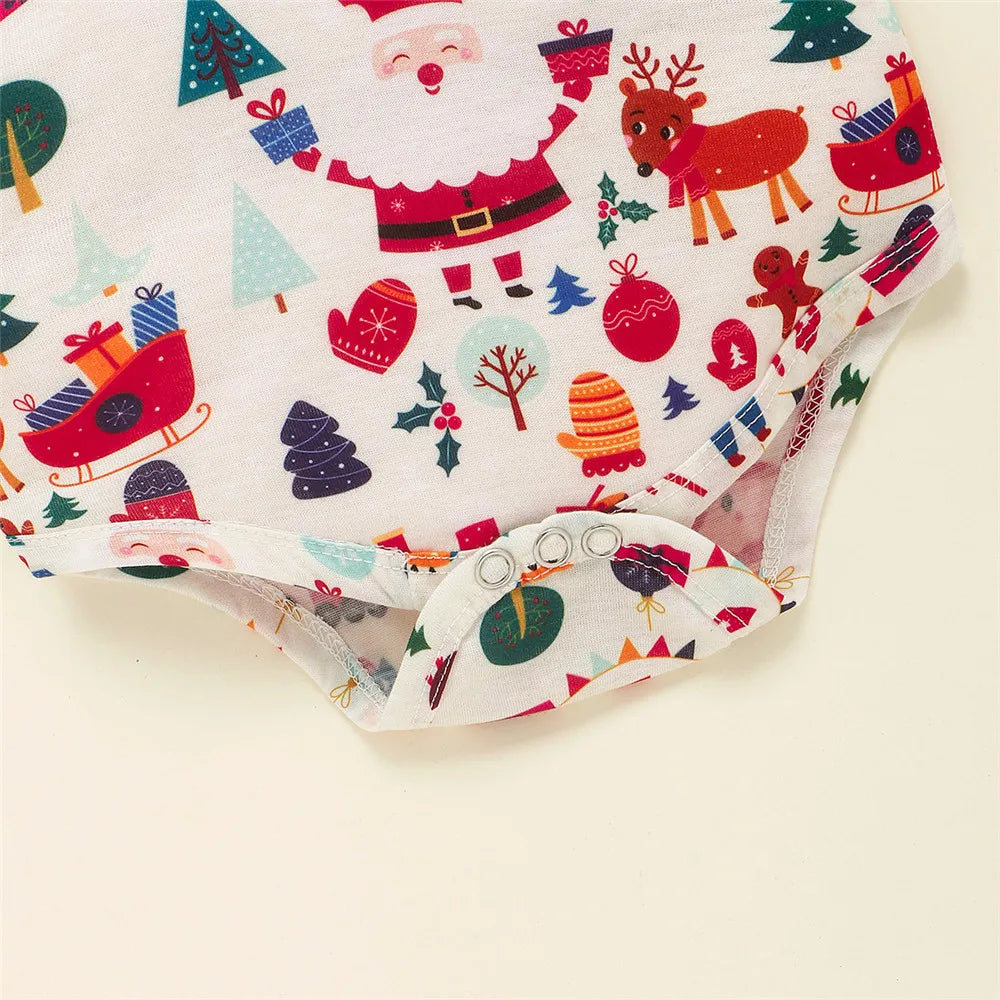 Newborn Baby Boy Christmas Outfit Set - Cartoon Fox and Deer Romper with Overalls, Ideal for Carnival and New Year Celebrations