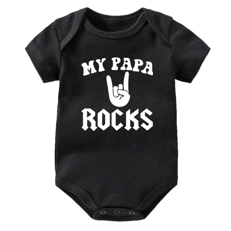 Newborn Baby Short Sleeve Cotton Bodysuit - Born to Rock Infant Jumpsuit for Boys