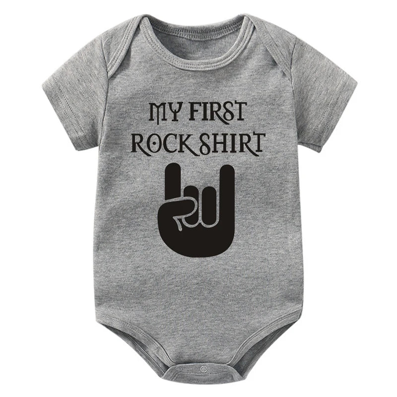 Newborn Baby Short Sleeve Cotton Bodysuit - Born to Rock Infant Jumpsuit for Boys