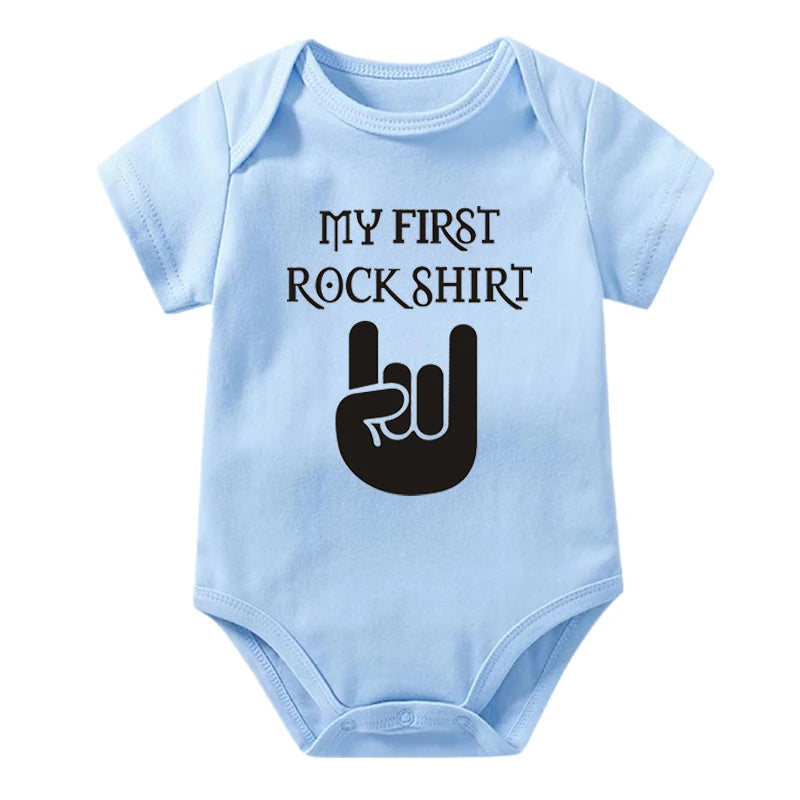 Newborn Baby Short Sleeve Cotton Bodysuit - Born to Rock Infant Jumpsuit for Boys