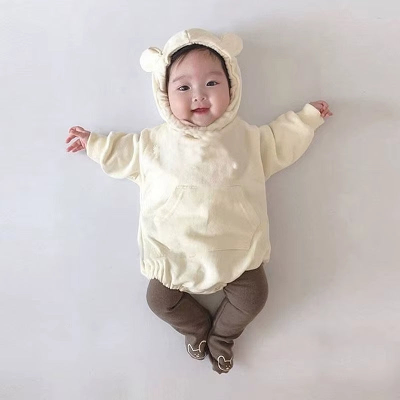 2022 Baby Girls' Velvet Winter Jumpsuit - Casual Cotton Hoodie for Active Play and Climbing