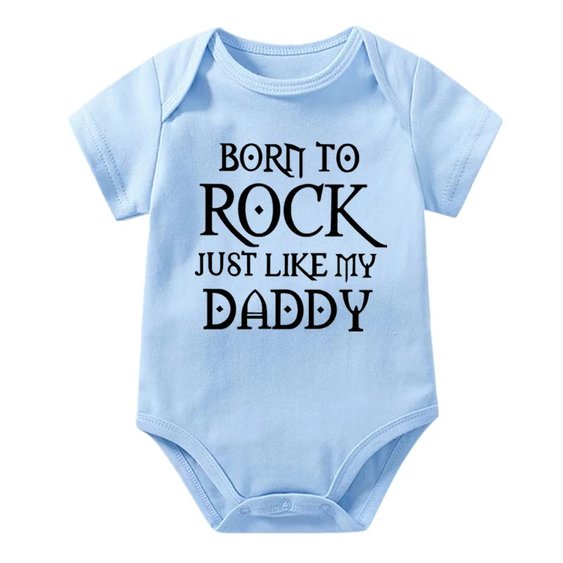 Newborn Baby Short Sleeve Cotton Bodysuit - Born to Rock Infant Jumpsuit for Boys