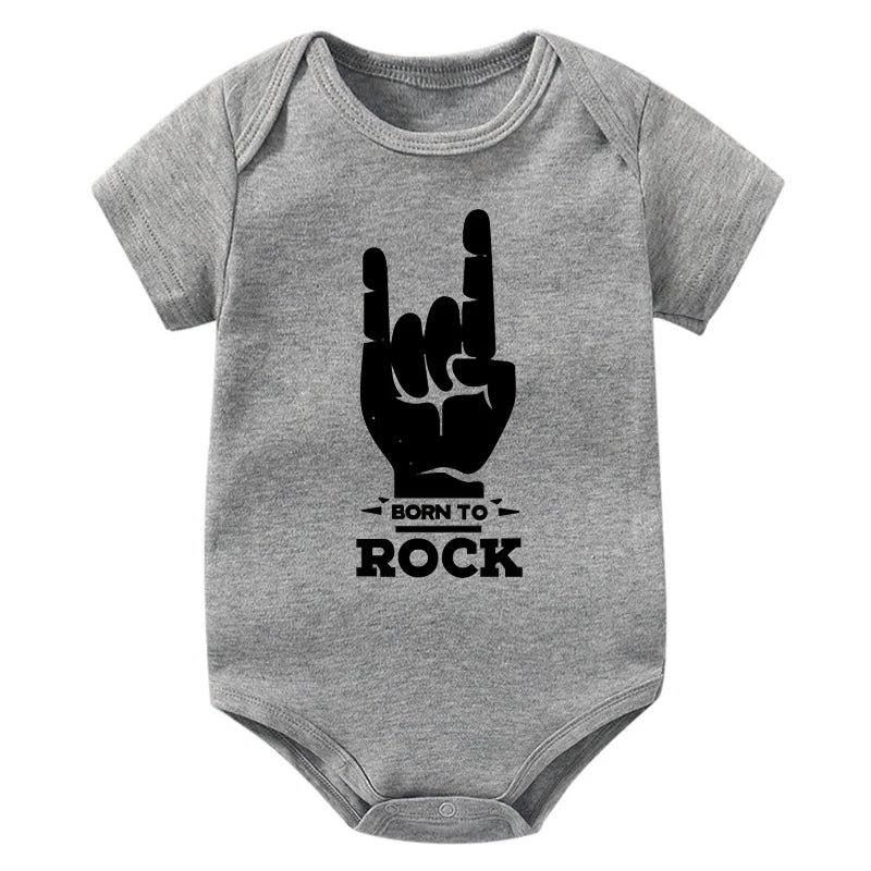 Newborn Baby Short Sleeve Cotton Bodysuit - Born to Rock Infant Jumpsuit for Boys