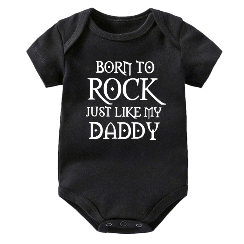 Newborn Baby Short Sleeve Cotton Bodysuit - Born to Rock Infant Jumpsuit for Boys