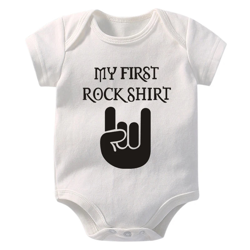 Newborn Baby Short Sleeve Cotton Bodysuit - Born to Rock Infant Jumpsuit for Boys