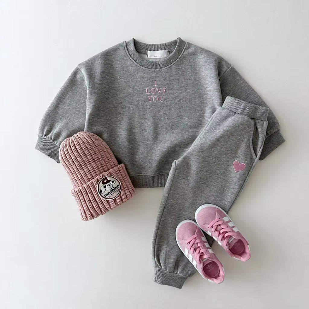 2024 Autumn Korean Casual Boys' Embroidered Tracksuit Set with Long Sleeve Sweatshirt and Pants