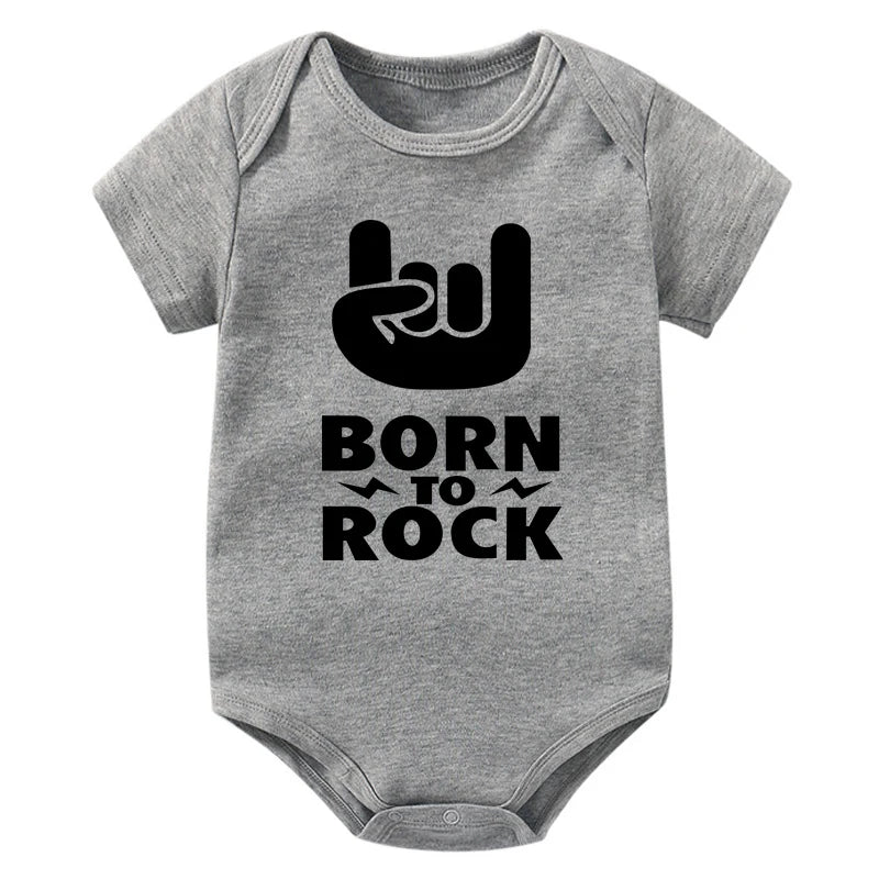 Newborn Baby Short Sleeve Cotton Bodysuit - Born to Rock Infant Jumpsuit for Boys