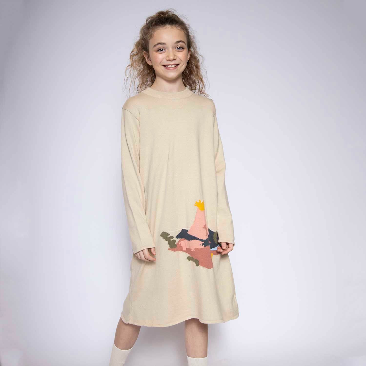 Beige gebreide jurk voor meisjes-1