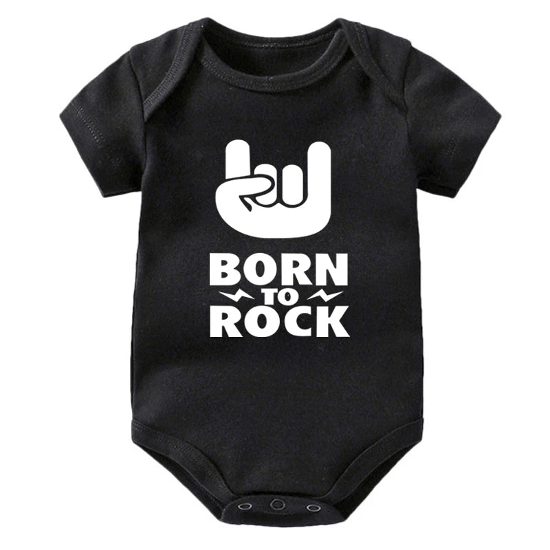 Newborn Baby Short Sleeve Cotton Bodysuit - Born to Rock Infant Jumpsuit for Boys
