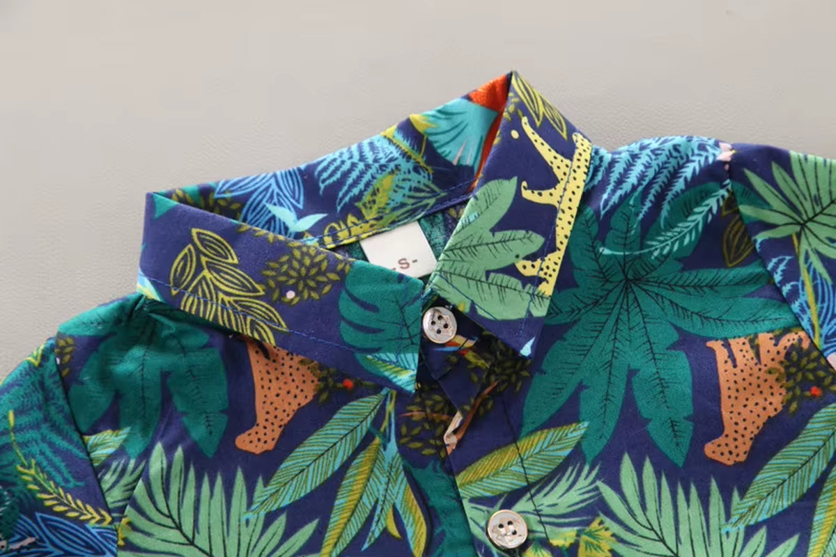 Summer Two-Piece Outfit for Baby Boys: Short-Sleeved Printed Shirt and Casual Shorts for Ages 0-5 Years
