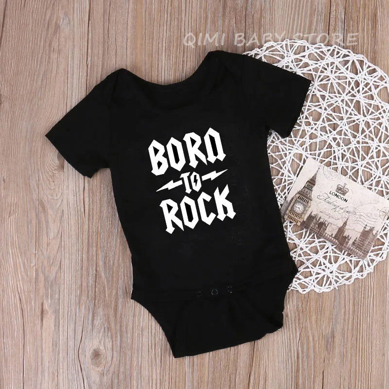Newborn Baby Short Sleeve Cotton Bodysuit - Born to Rock Infant Jumpsuit for Boys
